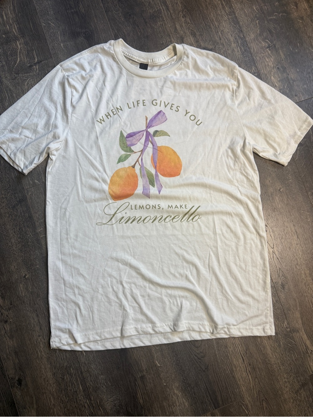 District White Graphic 'Limoncello' Tee with Orange & Purple Print